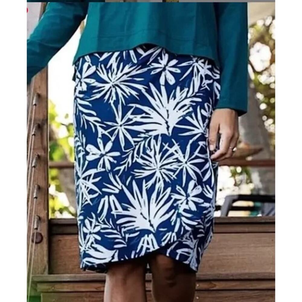 NEW RIPSKIRT Hawaii Wrap Skirt Length 3 Medium Navy Tropical Palms Travel Beach - Picture 3 of 10